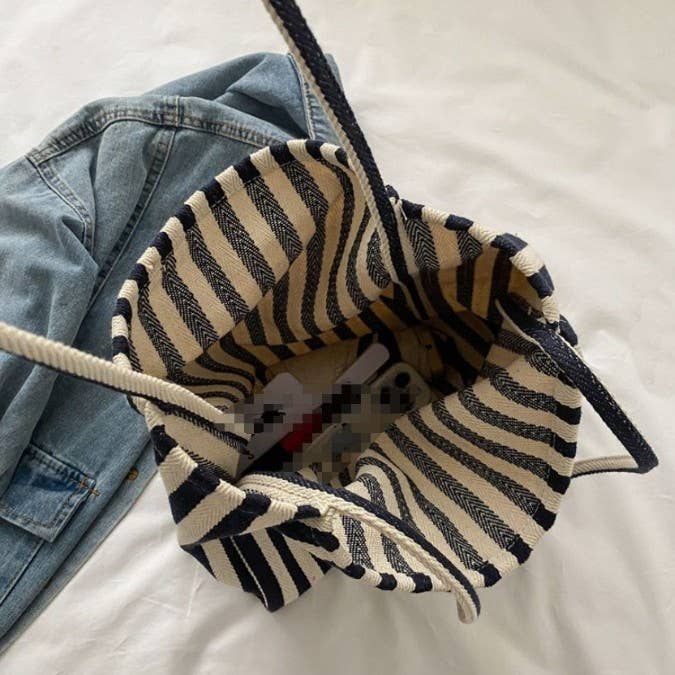 Striped Canvas Hobo Shoulder Tote Bag | 40P609