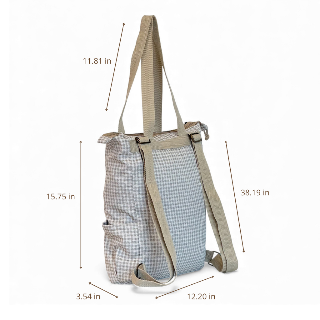 Gingham Jacquard Backpack - Shoulder Bag – Beige & Ecru (Vison)