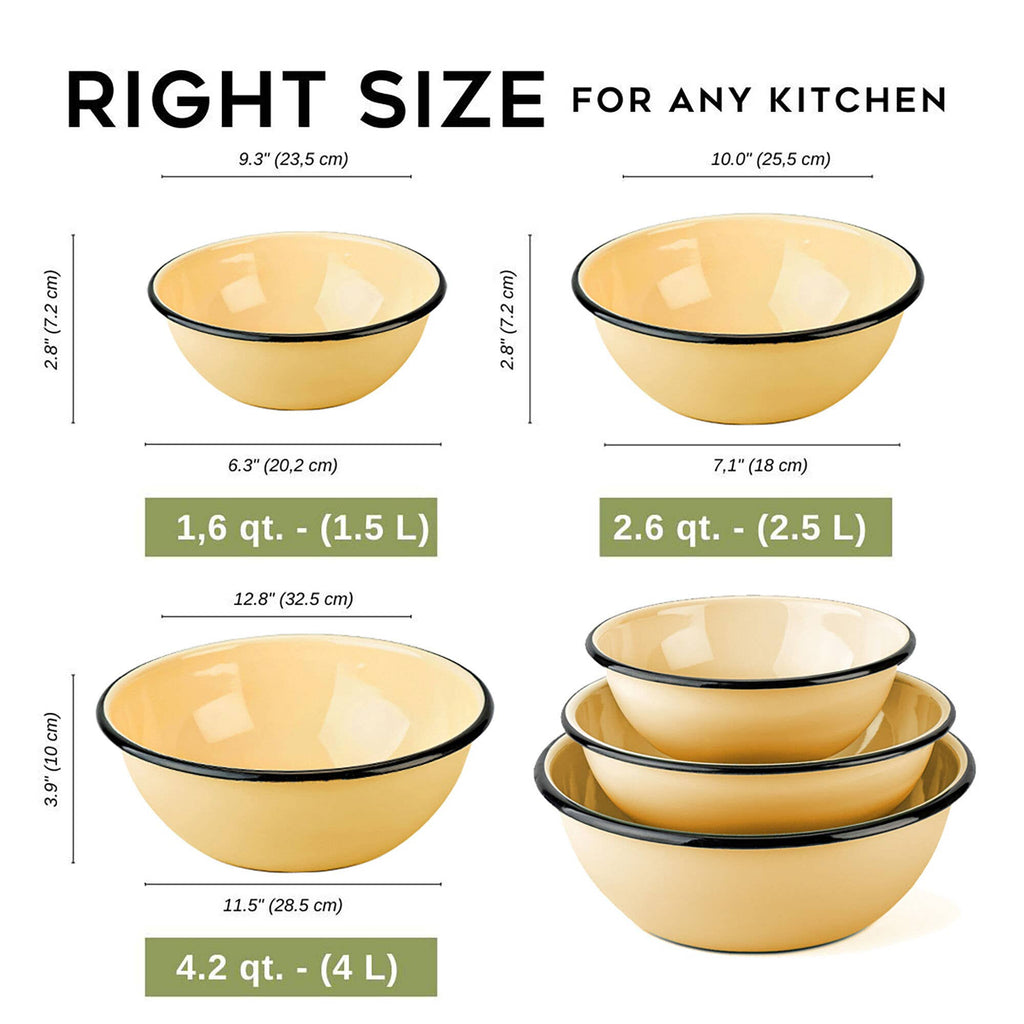 Cream Enamel Bowl Set of 3