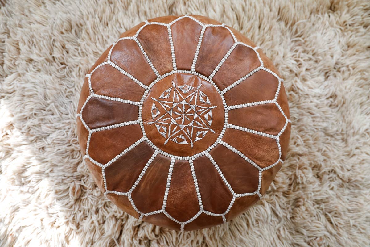 Genuine Leather MoroccanPouf - Brown 19 x 13"