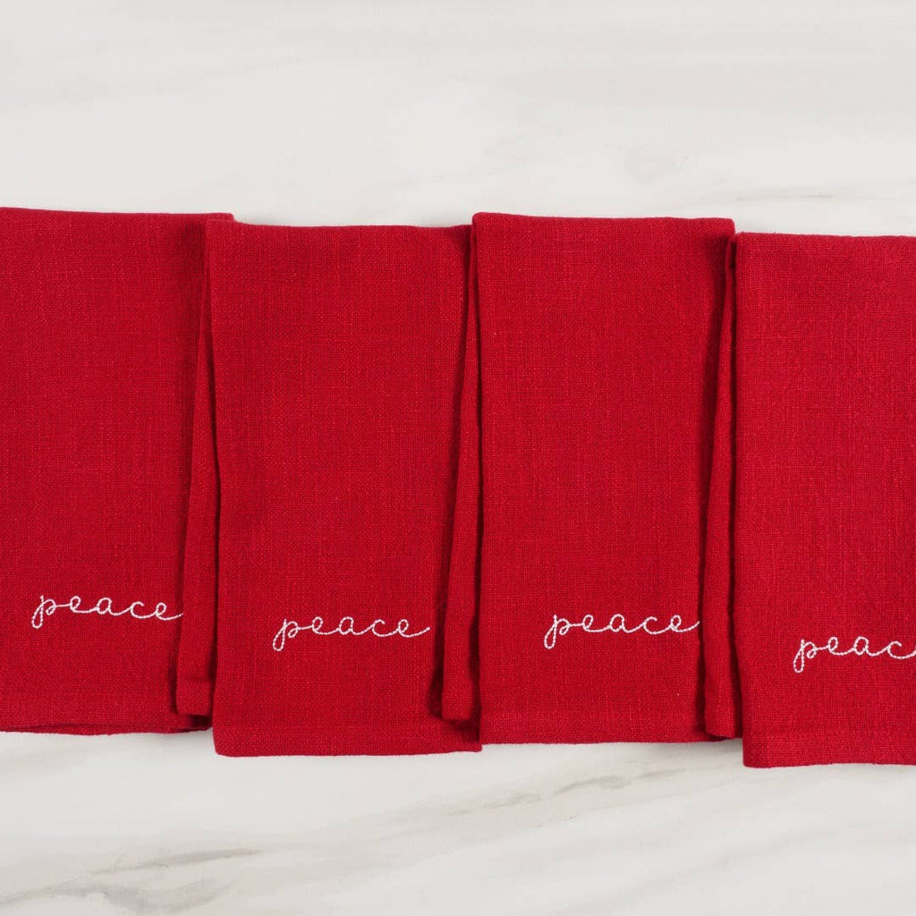KAF Home Holiday Red Embroidered Set Of 4 Napkins, 20" x 20"