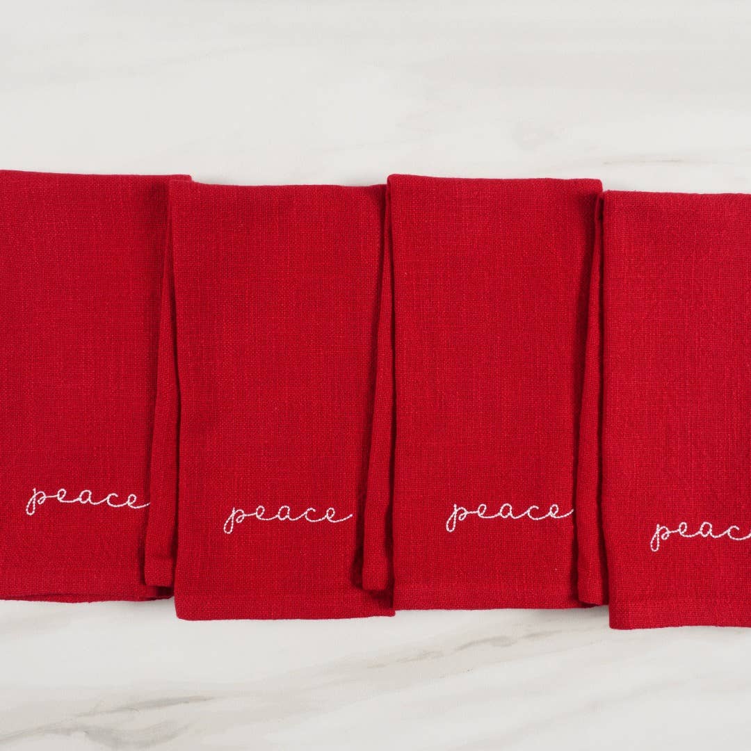 KAF Home Holiday Red Embroidered Set Of 4 Napkins, 20" x 20"