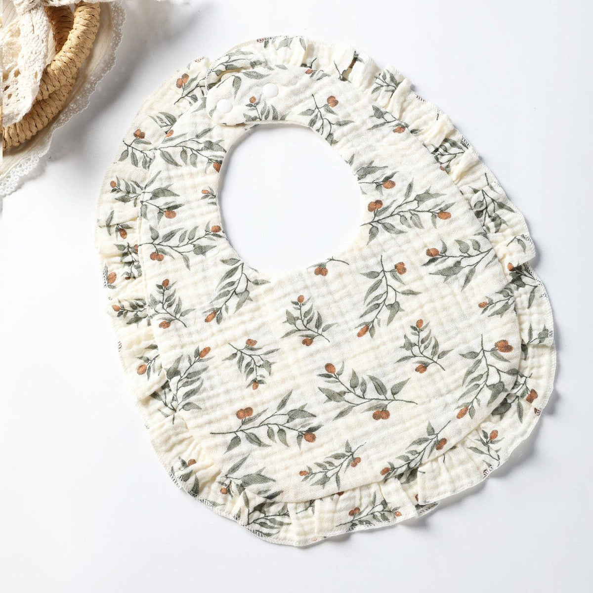 Cotton Baby Bib with Ruffled Edges - Cute Cartoon Design