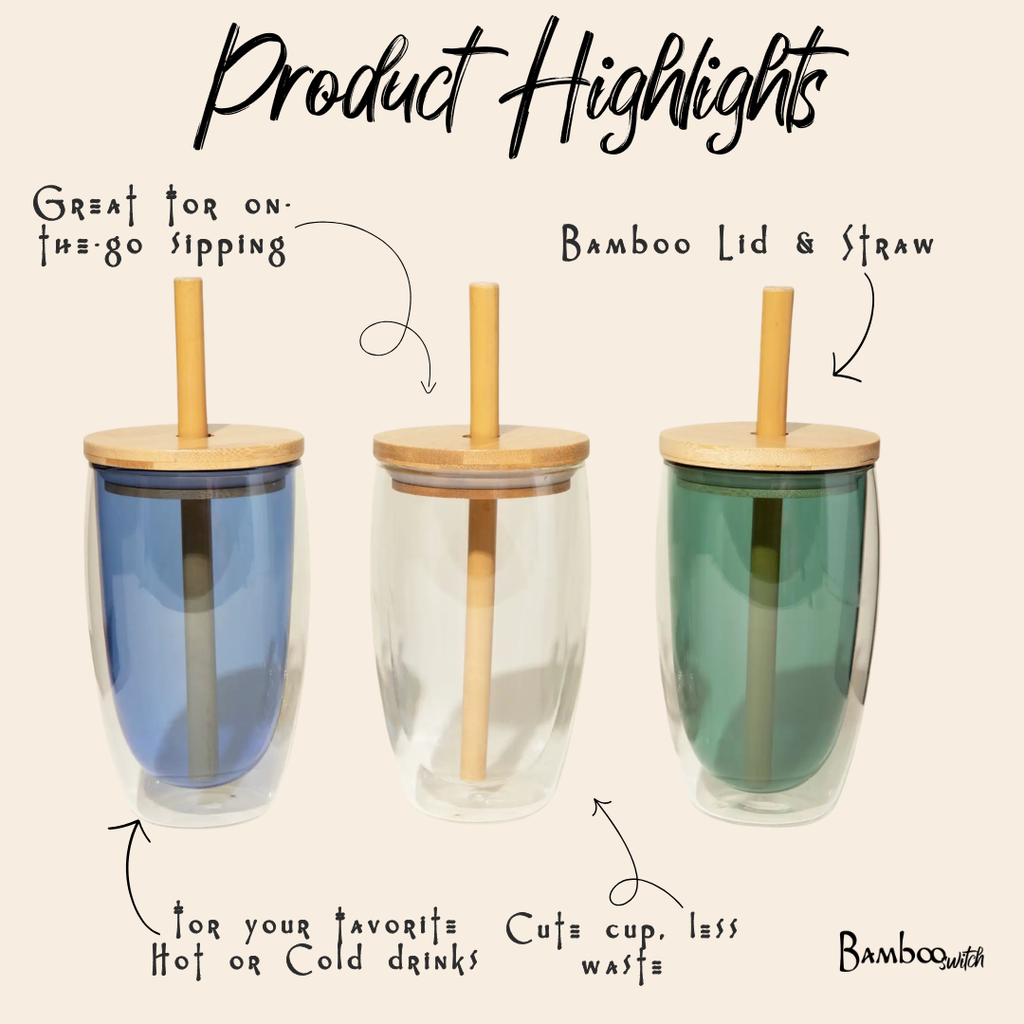 Reusable Glass Tumbler Cup + Bamboo Straw | Summer Best