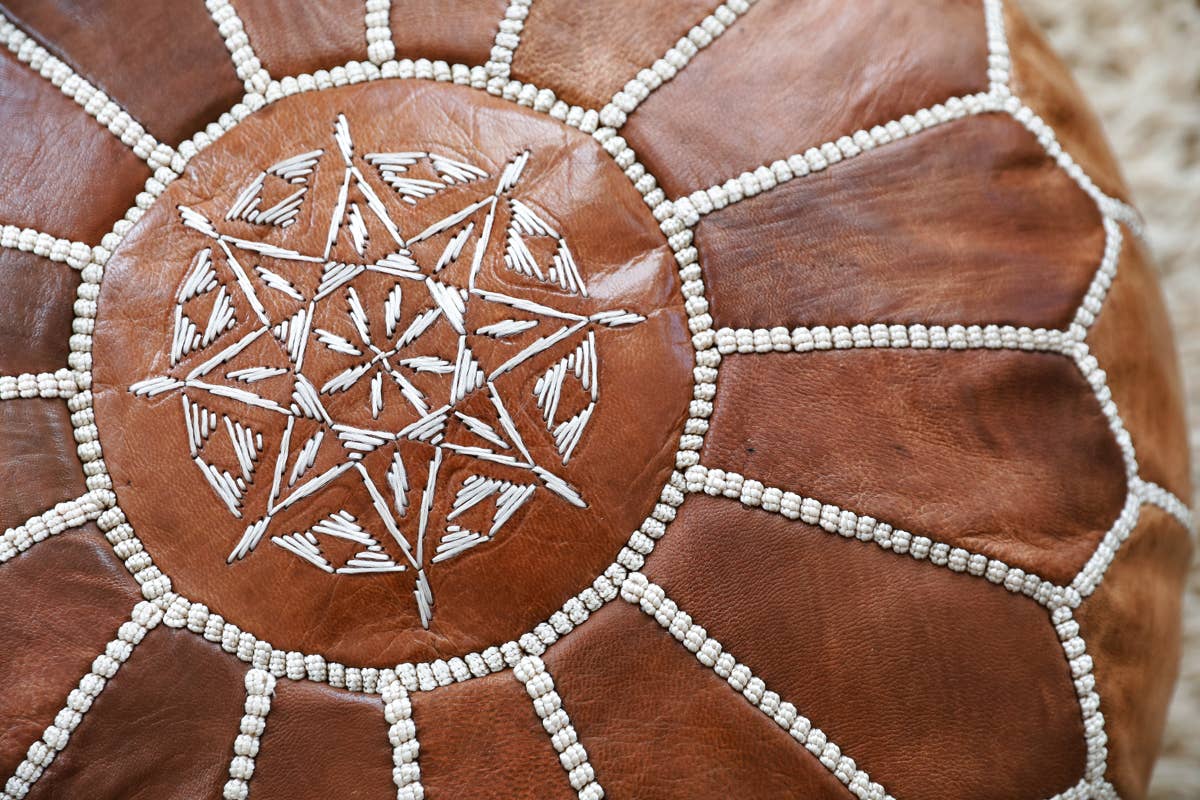 Genuine Leather MoroccanPouf - Brown 19 x 13"