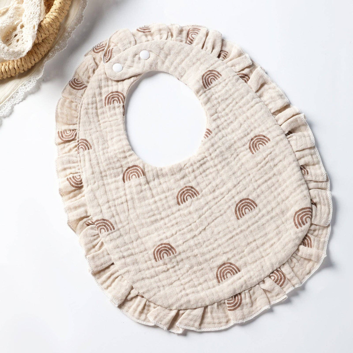 Cotton Baby Bib with Ruffled Edges - Cute Cartoon Design